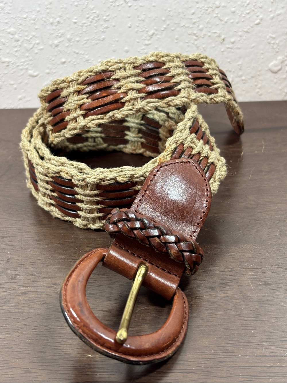 Woven Leather-Accent Brown and Tan Belt - Picture 8 of 8